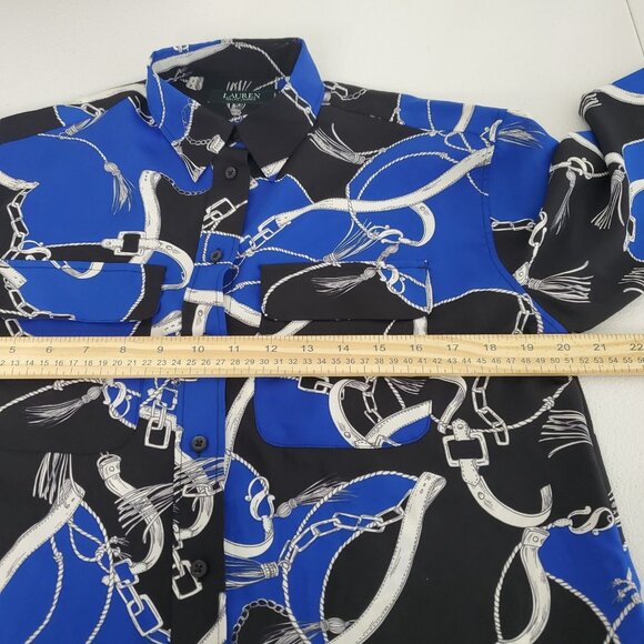 Ralph Lauren Womens Black Blue Chain Equestrian Button Up Blouse Size S Status - Picture 7 of 9